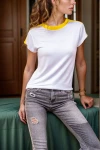 Sarı Color Block Omzu Garnili Tshirt BCBSK-25700-3229