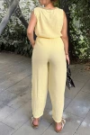 Sarı Müslin Beli Lastikli Cepli Salaş Pantolon BCBSK-25700-3416