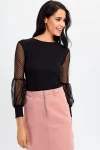 Siyah Bisiklet Yaka Dantel Detaylı Bluz BCBSK-25700-T4006-1720