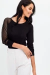 Siyah Bisiklet Yaka Dantel Detaylı Bluz BCBSK-25700-T4007-1310