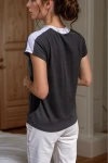 Siyah Color Block Omzu Garnili Tshirt BCBSK-25700-3229