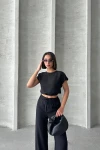 Siyah Crop Bluz Ve Pantolon Alt Üst Takım BCHN-25255057