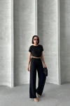 Siyah Crop Bluz Ve Pantolon Alt Üst Takım BCHN-25255057