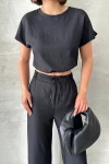 Siyah Crop Bluz Ve Pantolon Alt Üst Takım BCHN-25255057