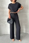 Siyah Crop Bluz Ve Pantolon Alt Üst Takım BCHN-25255057