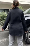 Siyah Düğmeli Oversize Uzun Kollu Gömlek BCBSK-25700-3406