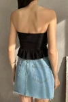 Siyah Eteği Volanlı Gül Detaylı Crop Büstiyer Bluz BCDF-252184