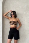 Siyah Gabardin Kemerli Şort BCHN-2525735