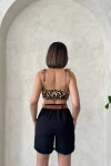 Siyah Gabardin Kemerli Şort BCHN-2525735