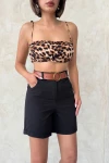 Siyah Gabardin Kemerli Şort BCHN-2525735