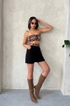Siyah Gabardin Kemerli Şort BCHN-2525735