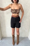 Siyah Gabardin Kemerli Şort BCHN-2525735