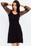 Siyah Geniş Yaka Kolları Tül Detaylı Elbise BCBSK-25700-T4006-1140