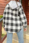Siyah Gri Kapüşonlu Oversize Uzun Kollu Gömlek BCBSK-25700-3667