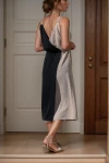 Siyah Hasır Askılı Kruvaze Color Block Airobin Elbise BCBSK-25700-2922