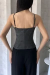 Siyah İp Askılı Kruvaze Yaka Bluz BCDF-252191