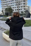 Siyah Kapüşonlu Cepli Fermuarlı Oversıze Hırka BCBSK-25700-K7481