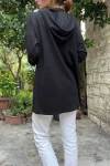 Siyah Kapüşonlu Kanguru Cep Uzun Salaş Sweatshirt BCBSK-25700-3476