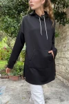 Siyah Kapüşonlu Kanguru Cep Uzun Salaş Sweatshirt BCBSK-25700-3476