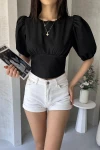 Siyah Karpuz Kol Sırt Dekolteli Poplin Bluz BCDF-252196