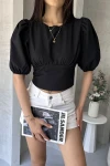 Siyah Karpuz Kol Sırt Dekolteli Poplin Bluz BCDF-252196