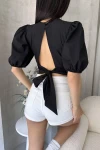 Siyah Karpuz Kol Sırt Dekolteli Poplin Bluz BCDF-252196