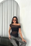 Siyah Kayık Yaka Dantel Bluz BCZK25SA362