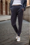 Siyah Kendinden Dokulu Cepli Beli Paçası Lastikli Jogger Pantolon BCBSK-25700-3325