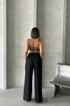 Siyah Keten Çift Pileli Dokuma Pantolon BCHN-25255046