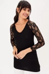 Siyah Kolları Dantelli Kayık Yaka Bluz BCBSK-25700-T4006-1840
