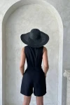 Siyah Kuşaklı Pileli Düğmeli Şort Tulum BCHN-25255055