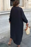 Siyah Oversize Yarım Patlı Elbise BCBSK-25700-3515