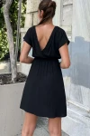 Siyah Özel Dokulu Beli Lastikli Ön Arka Kruvaze Kiloş Elbise BCBSK-25700-3639