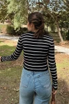 Siyah Polo V Yaka Çizgili Triko Kazak BCBSK-25700-K7521