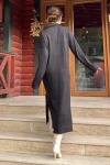 Siyah Polo Yaka Yanı Yırtmaçlı Yumuşak Dokulu Salaş Örme Elbise BCBSK-25700-3660
