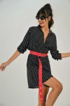 Siyah Puantiye Desenli Mini Elbise BCBSK-25700-T4010-1270