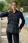 Siyah Sarı Uzun Kollu Oversize Düğmeli Gömlek BCBSK-25700-3498