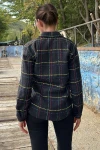 Siyah Sarı Uzun Kollu Oversize Düğmeli Gömlek BCBSK-25700-3498