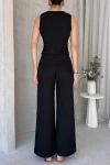 Siyah V Yaka Düğmeli Yelek Ve Pantolon Takım BCDF-252190-1