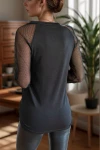 Siyah V Yaka Kolları File Bluz BCBSK-25700-T4006-1880