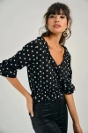 Siyah V Yaka Puantiyeli Bluz BCBSK-25700-T4010-1250