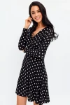 Siyah V Yaka Puantiyeli Elbise BCBSK-25700-T4008-1430