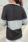 Siyah Yakası Fermuarlı Color Block Polo Yaka Salaş Sweatshirt BCBSK-25700-3471