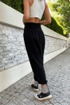 Siyah Yüksek Bel Paçası Lastikli Düşük Ağlı Salaş Şalvar Pantolon BCBSK-25700-3466