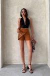 Taba Fermuarlı Önü Dökümlü Şort Etek BCHN-2525683