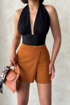 Taba Fermuarlı Önü Dökümlü Şort Etek BCHN-2525683