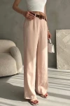 Toz Pembe Beli Kemerli Keten Pantolon BCDF-241103