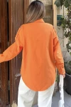 Turuncu Çıtçıtlı Zımda Detaylı Apoletli Poplin Salaş Gömlek BCBSK-25700-3519