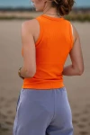 Turuncu Kolsuz Likralı Fitilli Basic Tshirt BCBSK-25700-3590