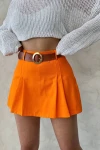Turuncu Pileli Dokuma Gabardin Şort Etek (Kemer Hediyeli) BCHN-25252001